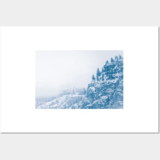 Winter Snow on Mountain Forest in Fog Posters and Art